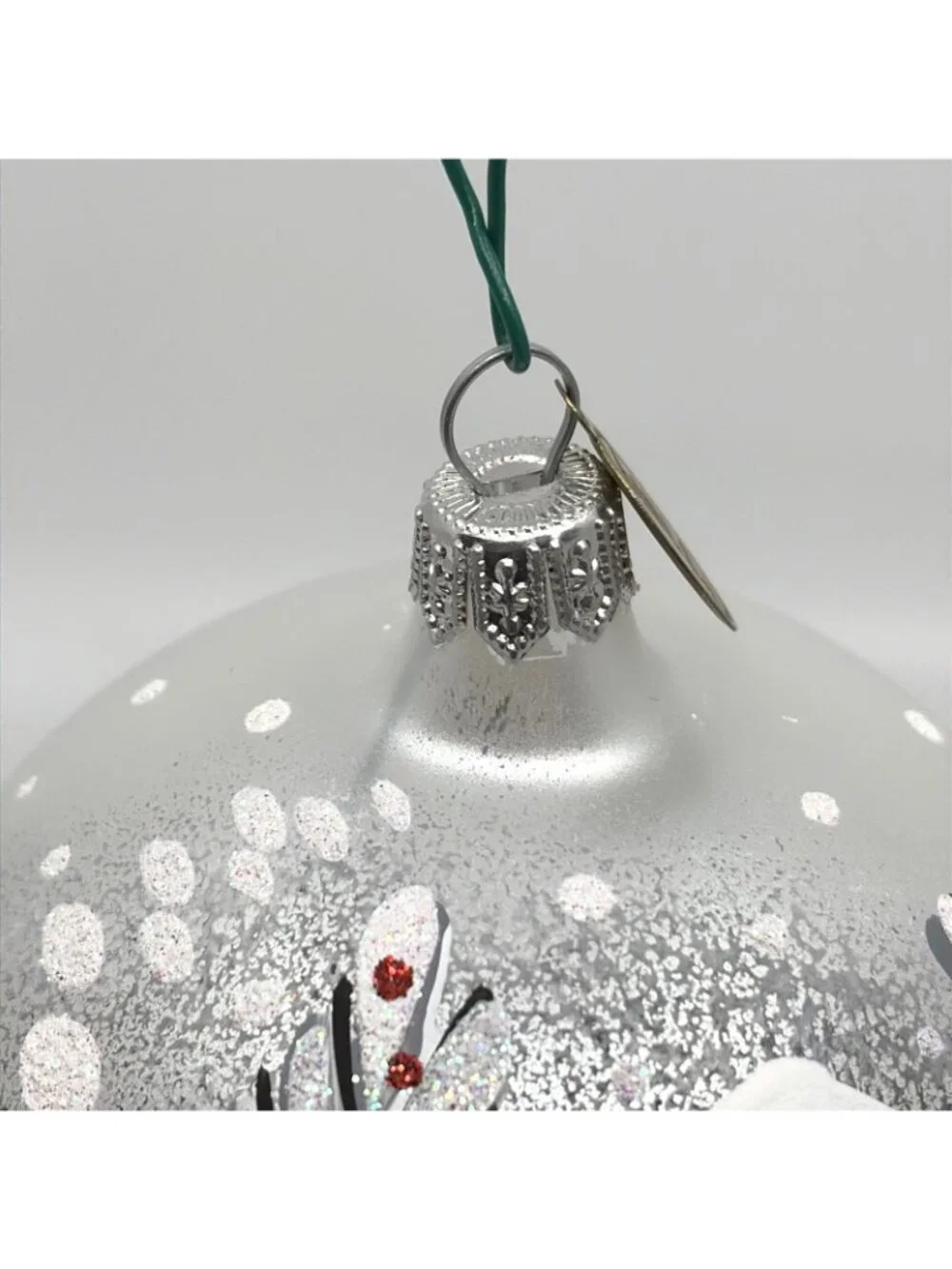 Pier 1 Hand Blown Glass Ball Christmas Ornament Hand Painted Winter Scene 4